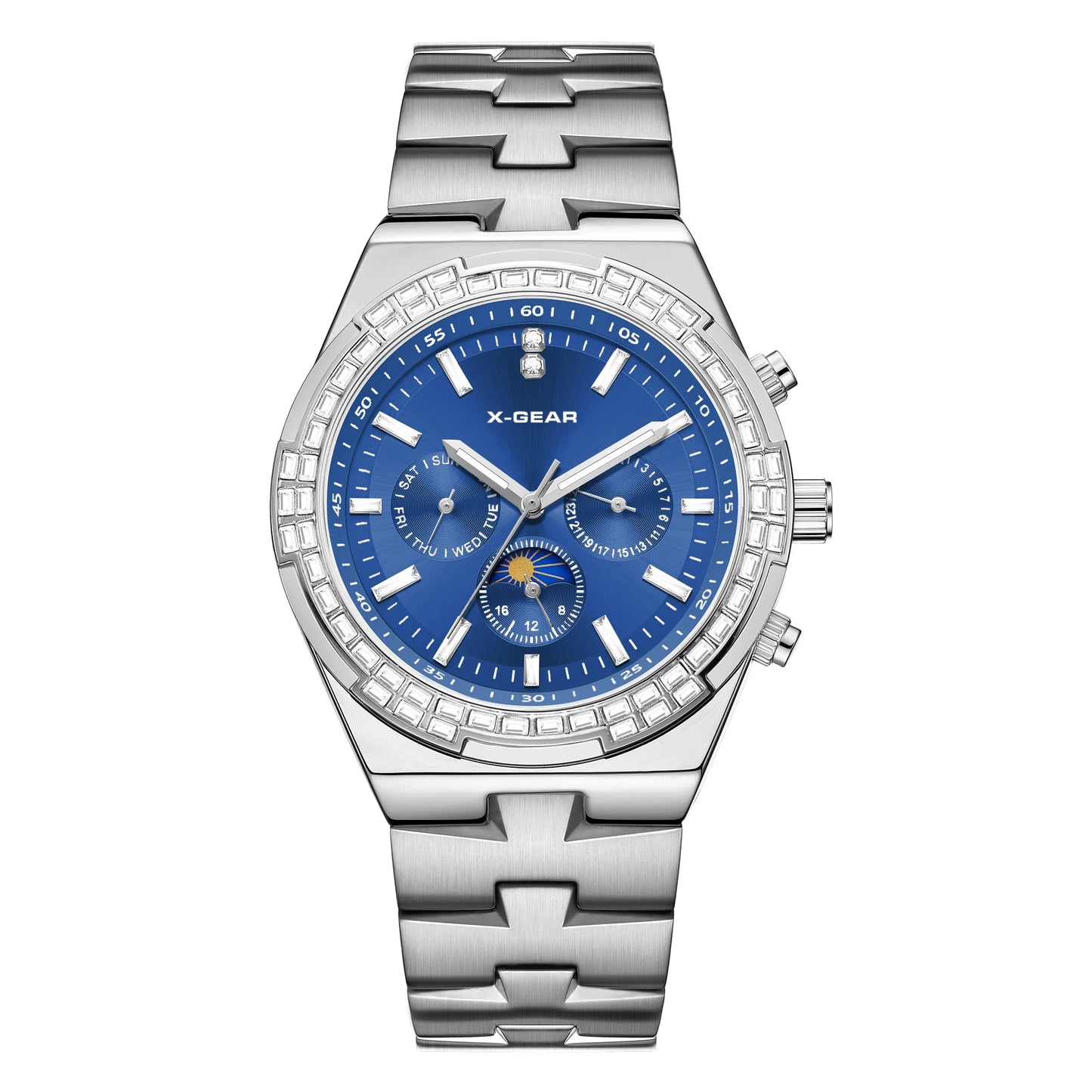 X-GEAR Men's Multifunctional Mechanical Watch with Stainless Steel Strap Calendar Feature Waterproof Night Light