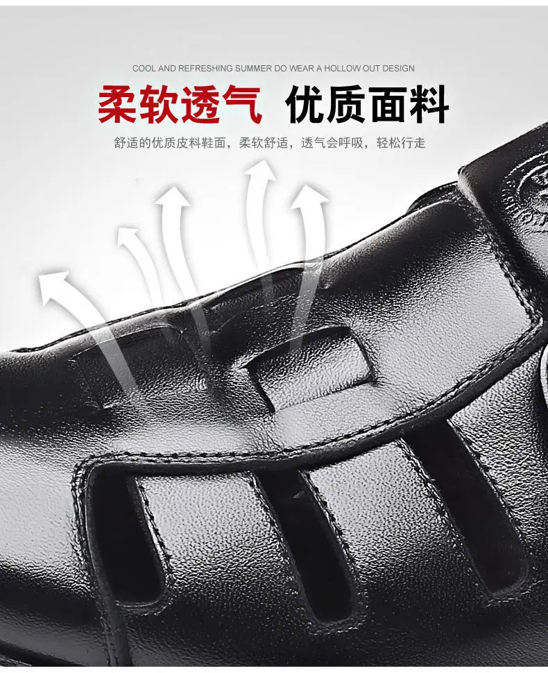 Men's Summer New Style Business Casual Genuine Leather Sandals With Hollow Outsole Anti-Slip Middle-Aged Father Leather Shoes