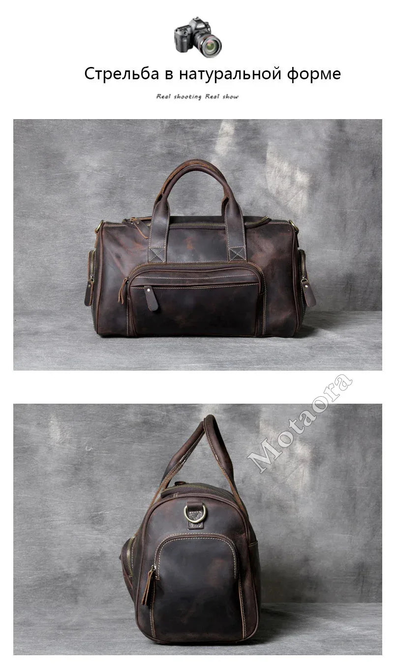 New Men's Leather Travel Bag Premium Genuine Leather Business Backpack - RFID Anti-Theft Outdoor Duffel Bag for Business