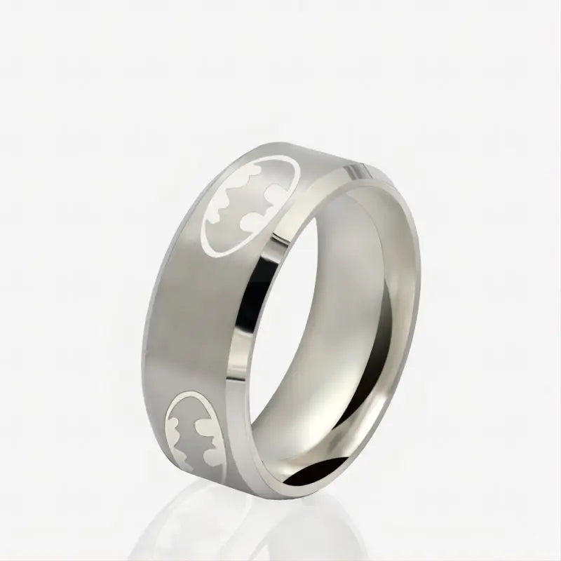 8mm Fashion Laser Logo Bat Rings Stainless Steel For Men Anti Stress Lucky Jewelry Gift Wholesale