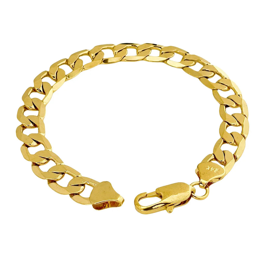 Goldpure Luxury 24K 9999 Pure Gold real gold Men's and Women's Bracelet 8mm Side Cuban One-to-One Bracelet