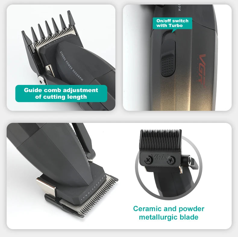VGR Hair Clipper Professional Hair Trimmer Electric Clippers Cordless Hair Cutting Machine 9000RPM Trimmer Clipper for Men V-003