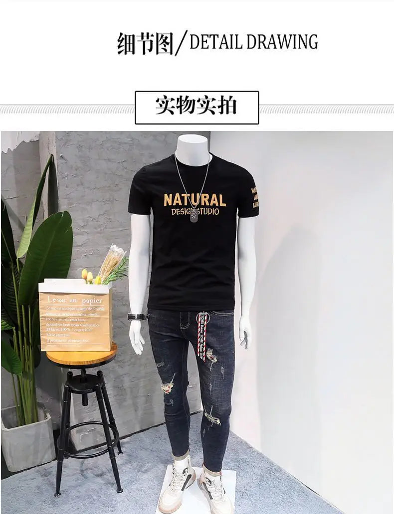 Designer Clothes Men's Summer Casual Cotton T-Shirts O-Neck Letter Print Tops Fashion Handsome Look Short Sleeve T-shirt for Men