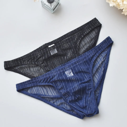Men's sexy underwear, transparent and fun mesh thin transparent quick drying triangle pants, low waist breathable underwear