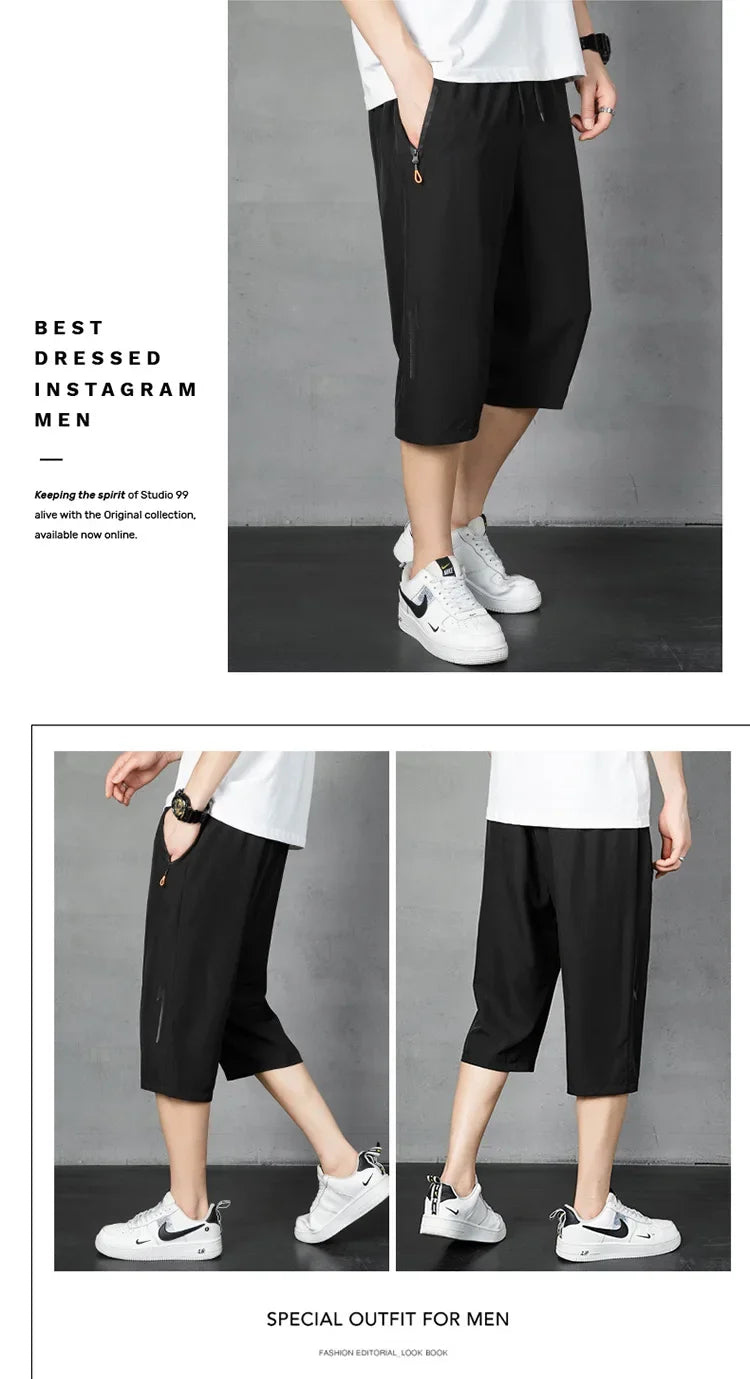 Men's Shorts Summer Thin Soft Cropped Pants Sports Casual Straight Shorts Oversize Sweatpants Quick Drying Jogger