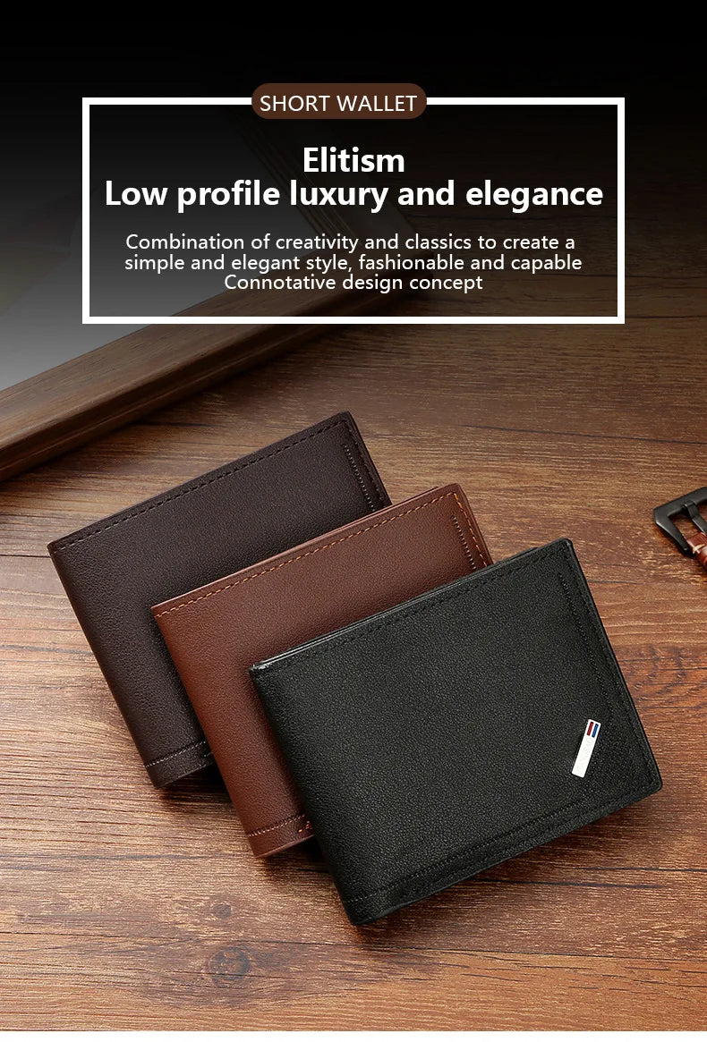 Men's Short Leather Slim Wallets Business Man Money Clip Credit Card Holder Purse Thin Minimalist Bifold Wallet