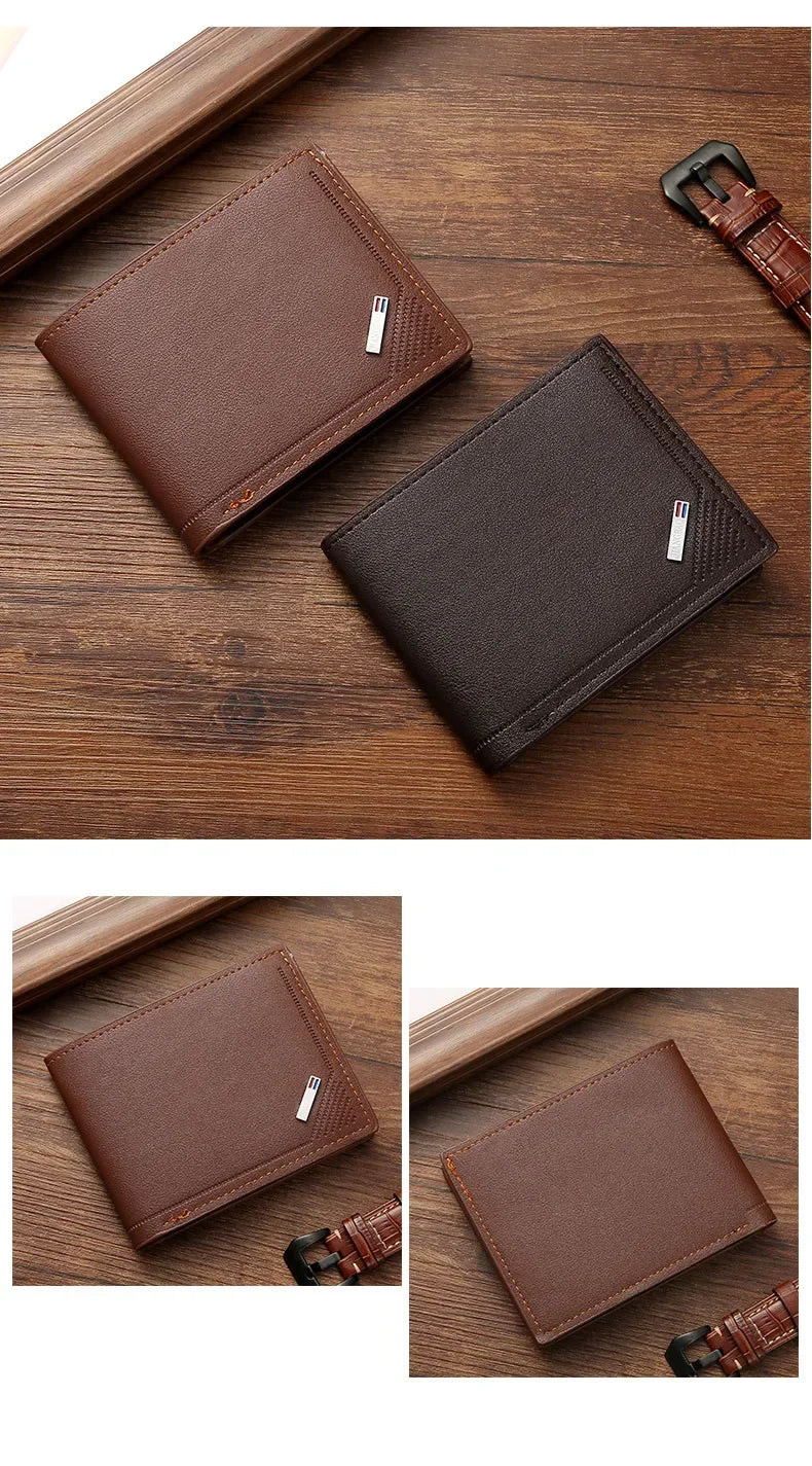 Men's Short Leather Slim Wallets Business Man Money Clip Credit Card Holder Purse Thin Minimalist Bifold Wallet