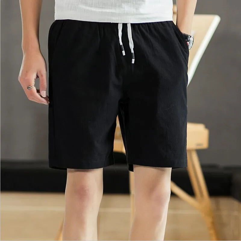 Men Shorts Slim Fit 2025 Summer Cotton Linen Knee Length Breathable Male Clothing Pure Straight Shorts Big Size M-6XL 7XL white