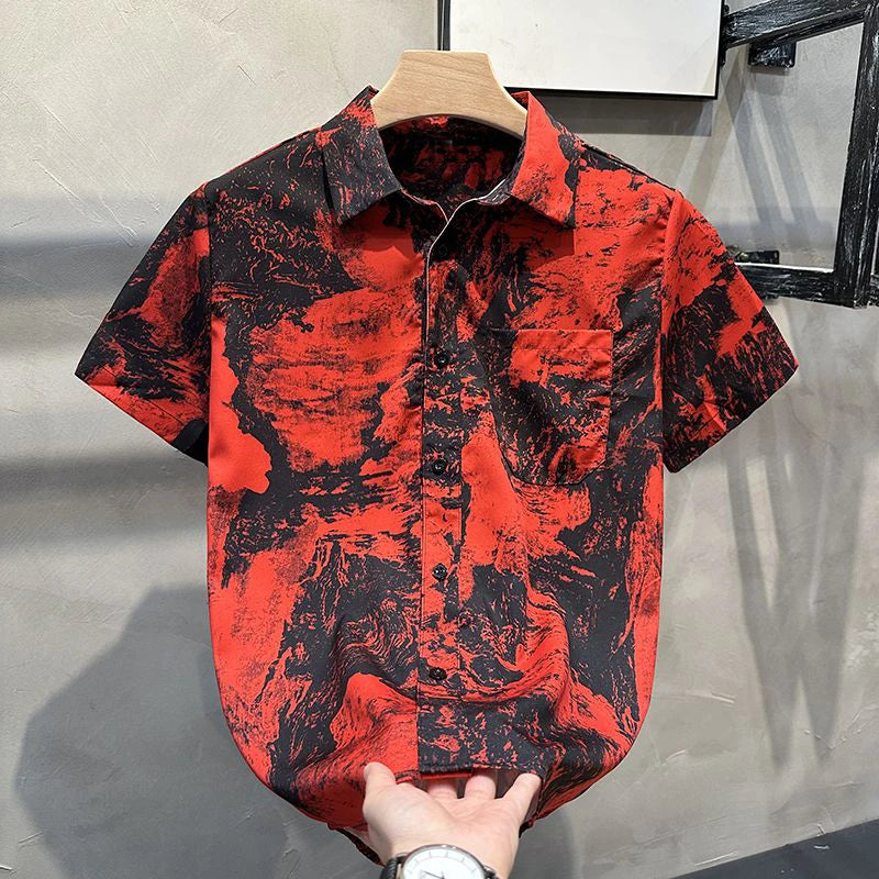 Men's Clothing 2025 Summer Fashion Vintage Print Button Up Shirt Casual Streetwear Y2K Short Sleeve Loose Tops Camisas De Hombre