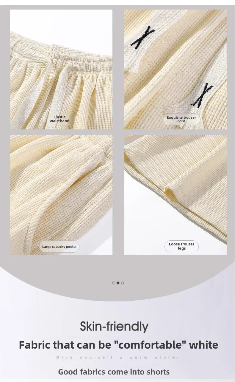 Sports shorts for men in summer  thin ice silk quick drying five quarter pants  fashionable waffle style drawstring shorts