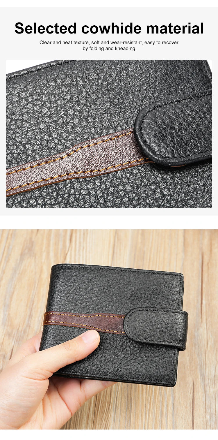 Business Leather Wallet for ID Porte Cartes Card Case Paper Money Photo Ticket Slots Passport Cover Snap Long Short Male Wallet