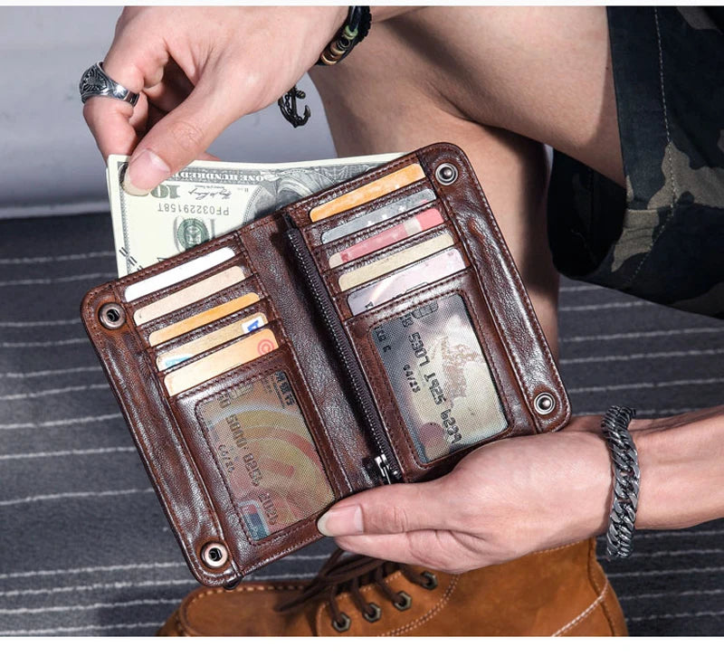 Vintage Genuine leather wallet Men leather long wallet men purse clutch bag male money clips zip around money bag card holder
