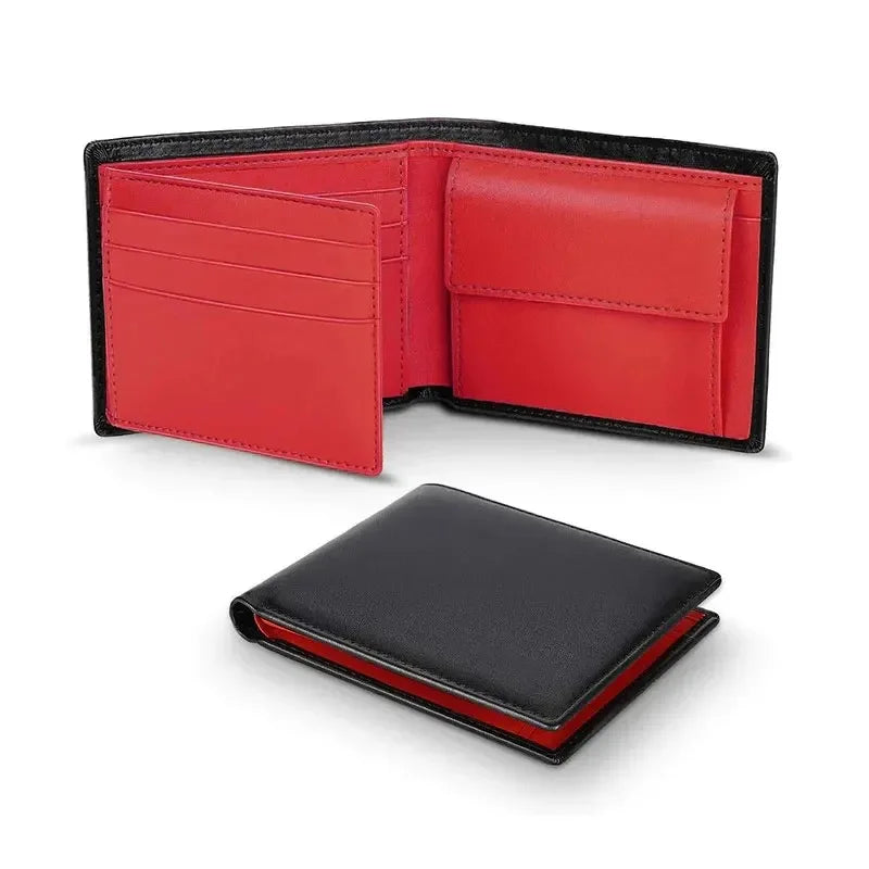 Customized name 100% genuine cowhide leather wallet, RFID barrier ultra-thin three-in-one men's wallet, anti-theft wallet