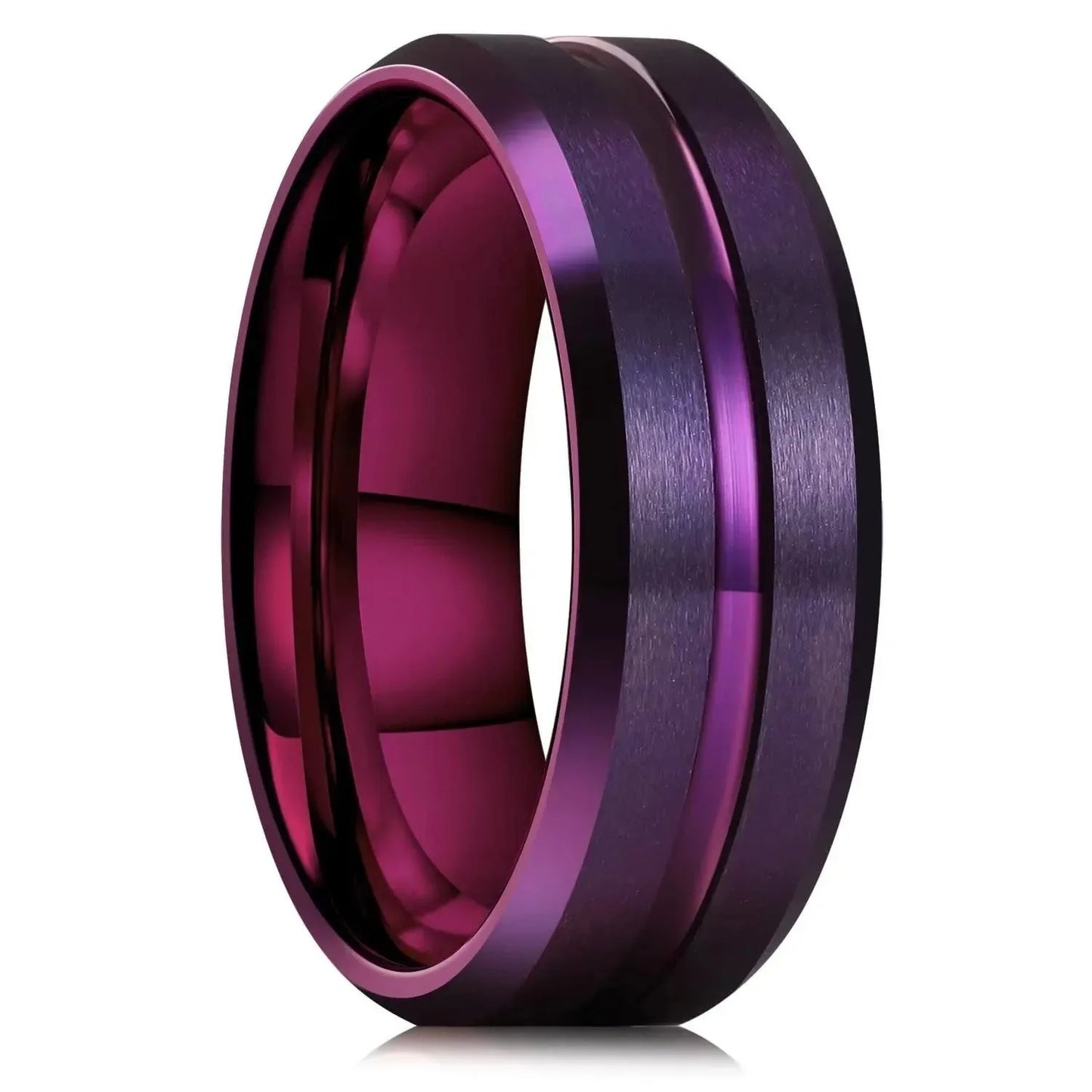 Fashion Men 8mm Rose Gold Color Stainless Steel Rings Double Groove Pattern Promise Rings For Men Wedding Jewelry Accessories