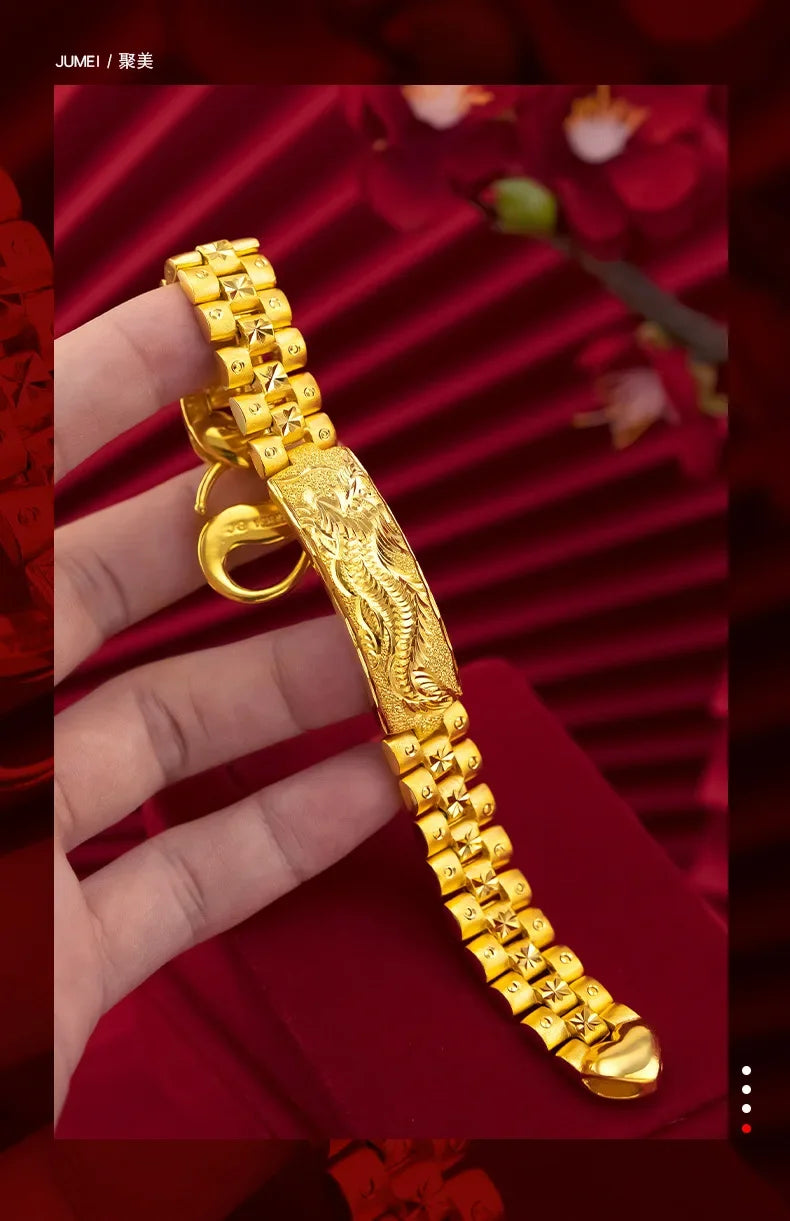 Imitation 24K Real Gold Chinese Dragon Pattern Bracelet Men's Carven Design Big Bracelet Gold Version Domineering Watch Chain