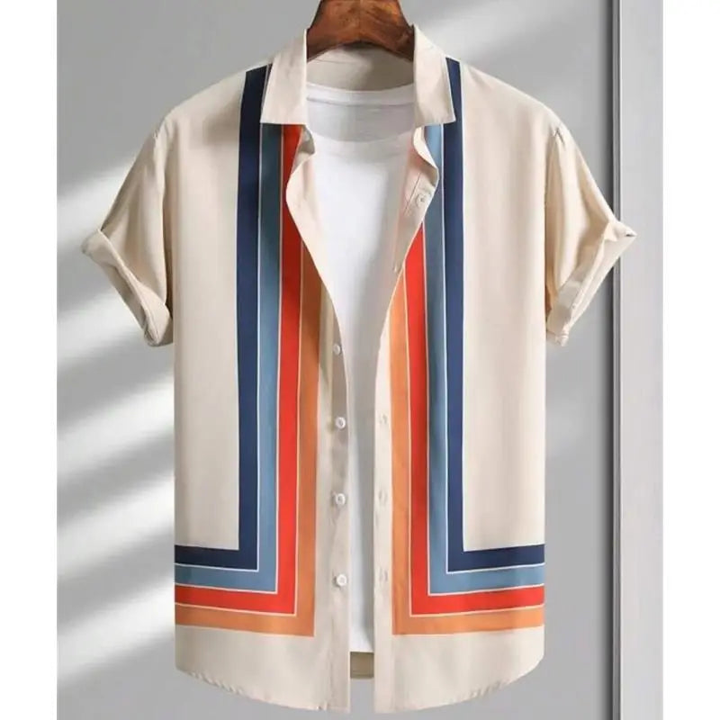 Simple Shirts For Men 3d Stripe Printed Men'S Clothing Loose Oversized And Blooms Casual Short Sleeved Daily Street Tops