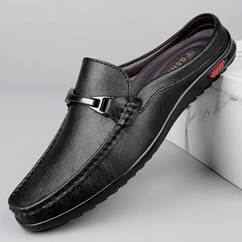 Men Casual Summer Shoes Hollow Out Men's Driving Shoes High Quality Male Business Shoes Half Slippers Genuine Leather Loafers