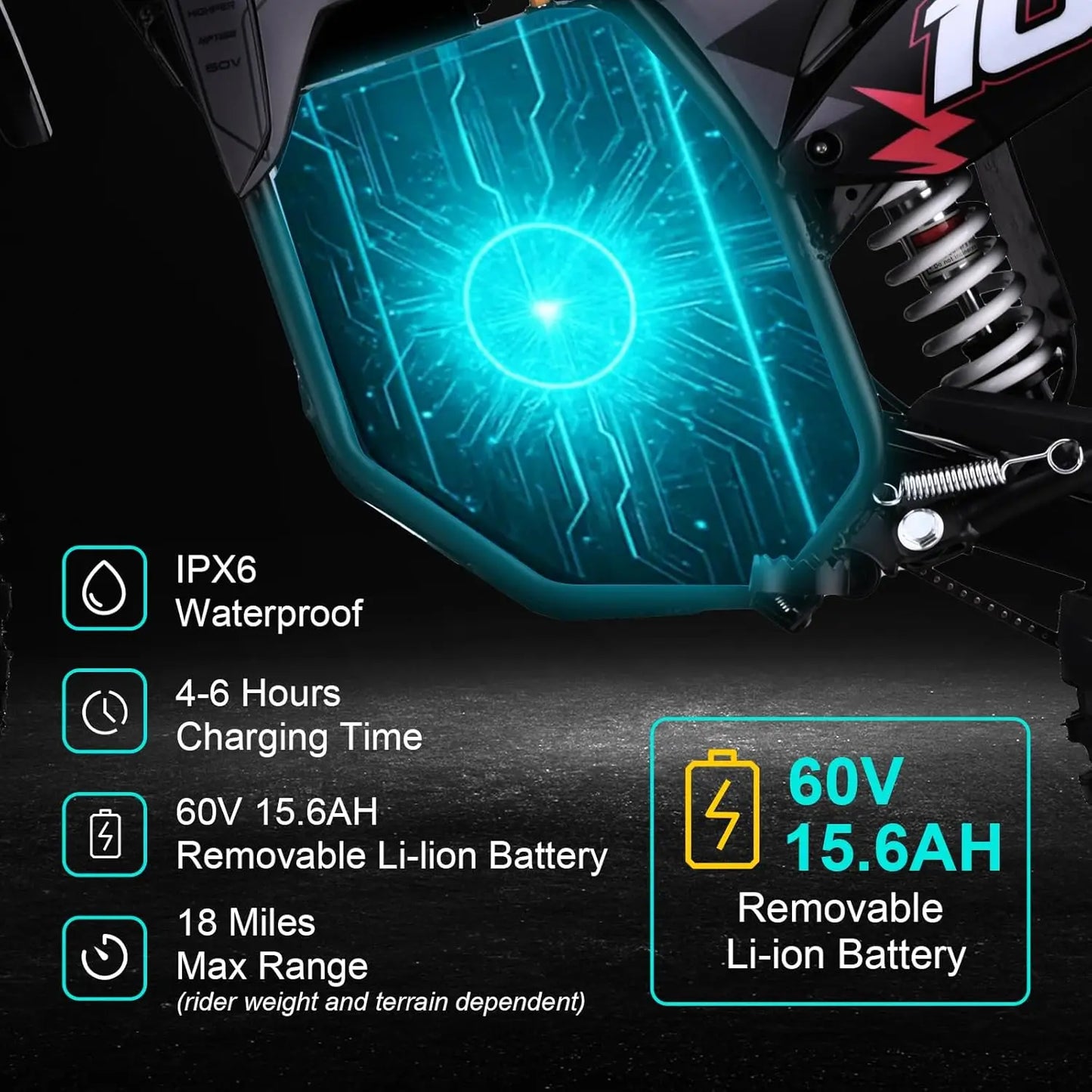 HP115E 40MPH 60V 3000W Electric Dirt Bike for Teens, Electric Motorcycle Ebike with L-ion Battery, 14"/12" Tires,, Customized