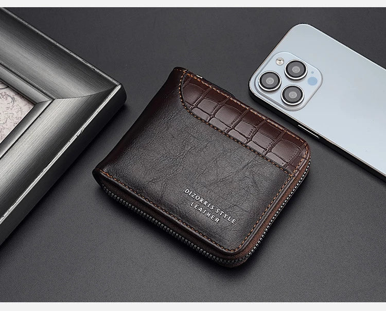 Leather Men’s Wallet Luxury Mens Purse Male Zipper Card Holders with Coin Pocket Rfid Wallets Gifts for Men Money Bag