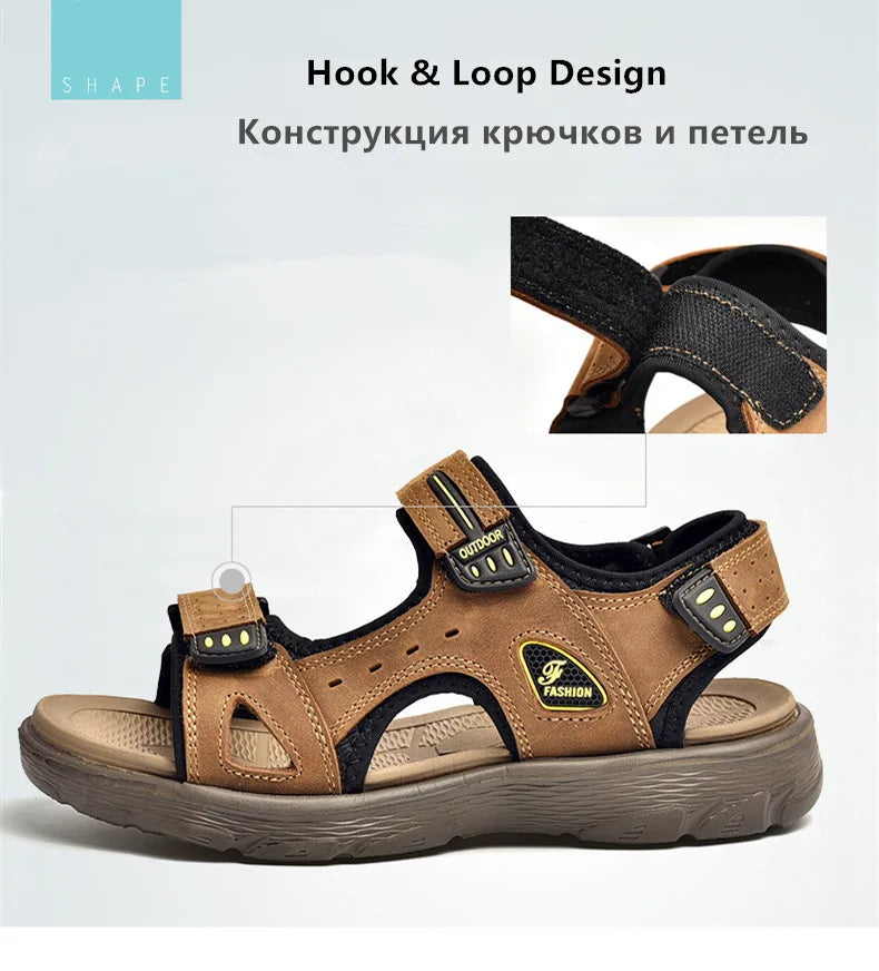 New Summer Men Genuine Leather Sandals Classic Casual Shoes Men Outdoor Beach Sandals Roman Summer Men's Water Shoes Size 38-46