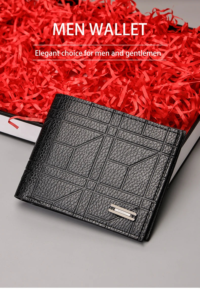 Men's Checkered PU Leather Wallet - Multi Card Slot, Business Style, Solid Color, Ideal Gift for Men