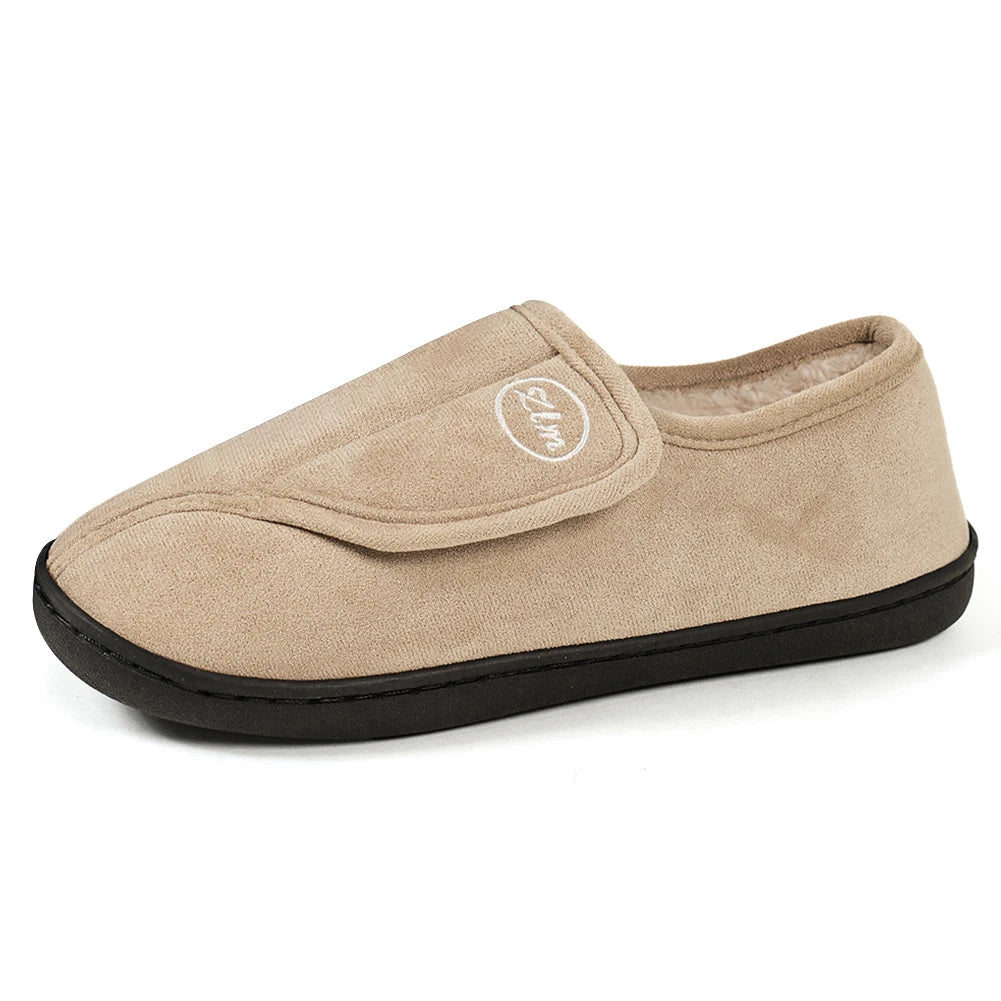 Slippers for Men Suede Leather Non-Slip Slip-on Shoes Comfy Warm Plush Walking Shoes Indoor/Outdoor for Diabetic Swollen Feet