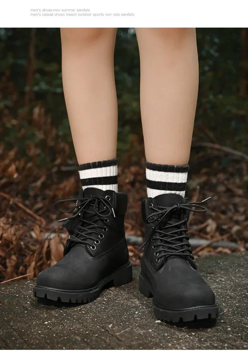 Men Boots High Top Boots Men's Leather Shoes Winter Fashion Plush Warm Shoes Outdoor Sneakers Lace Up Non-Slip Ankle Boots Male