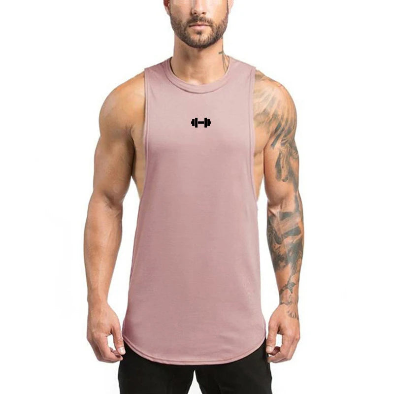Mens Workout Muscle Sleeveless T-Shirts Gym Bodybuilding Fitness Sport Tank Tops Summer Breathable Cotton Loose Elastic Singlets