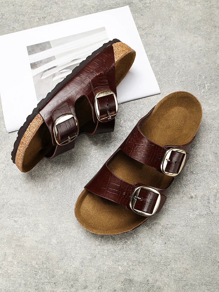 Couple's New Genuine Leather Slippers Summer Men's and Women's Water Beach Shoes Casual Sports Sandals Non slip Breathable Shoes