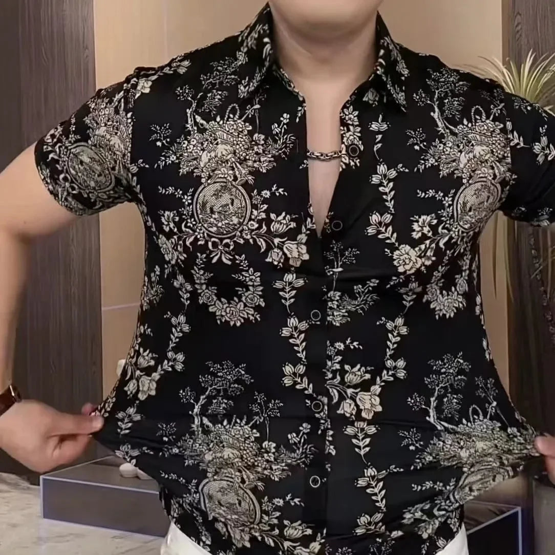 Men's Shirts Trendy and Fashionable Floral Short Sleeves