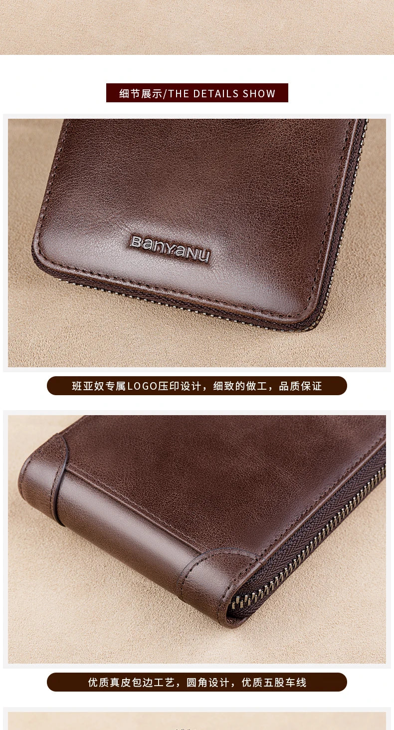 Fashion Genuine Leather Wallet For Men Zipper Complete Closure Wallet Driving License Credit Card Holder Coin Bag Men's Wallet