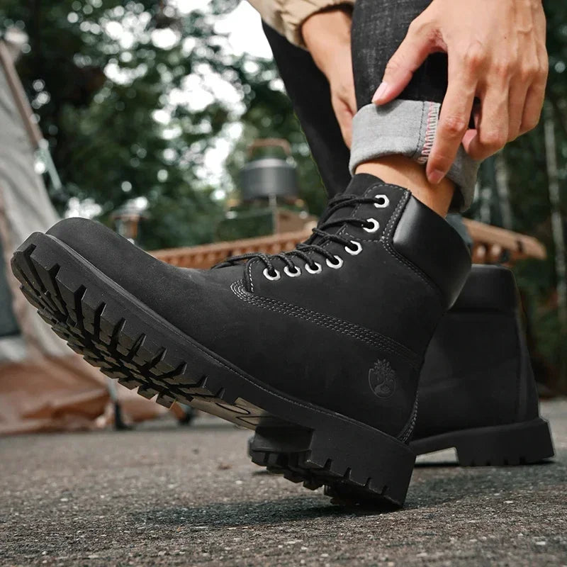 Boots Men High Top Boots Men's Leather Shoes Winter Fashion Plush Warm Shoes Outdoor Sneakers Lace Up Non-Slip Ankle Boots Male