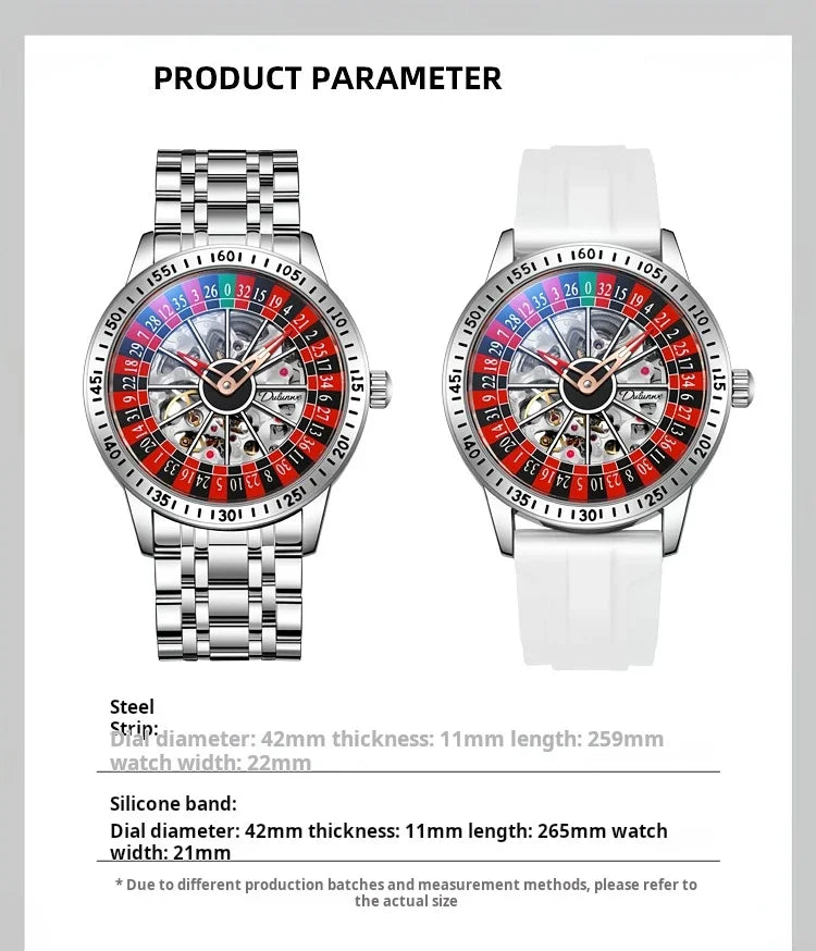 Men Mechanical Watch Automatic Luxury Gambling Rotating Plate Dial Wristwatch Man Casual Waterproof Luminous Clock Reloj Hombre