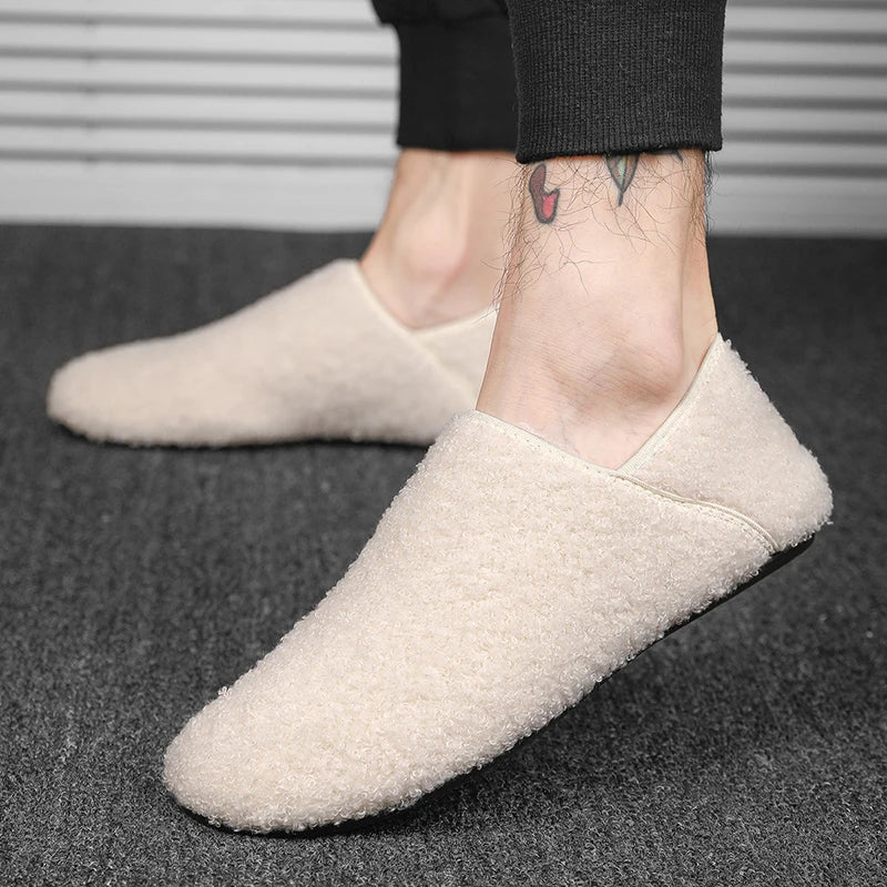 Men Winter Slippers Women Warm Shoes Soft Plush Flats Casual Shoes Male Loafers Lightweight Home Walking Couples Shoes Footwear