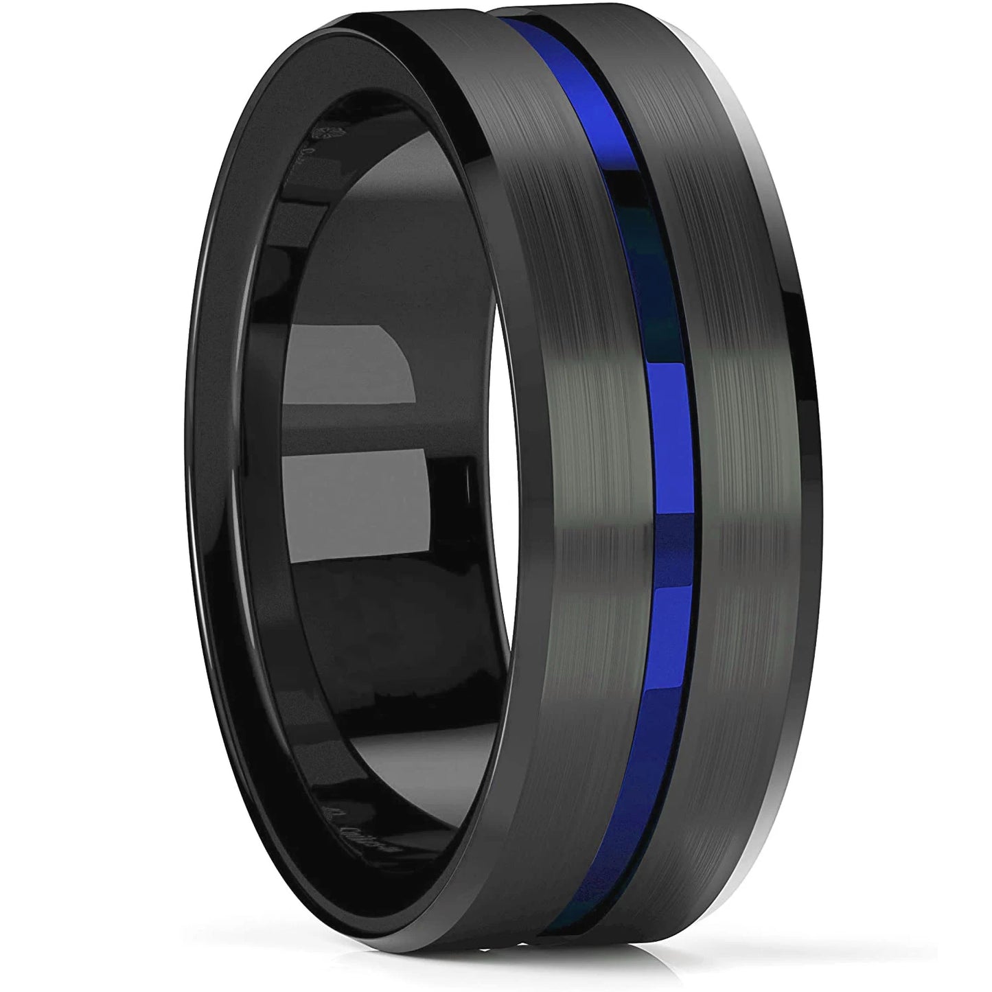 Fashion Men’s Silver Color Black Stainless Steel Ring Groove Multi-Faceted Ring For Men Women Engagement Ring Anniversary Gifts