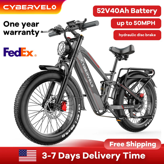 Cybervelo Strong Power Ebike, 5000W Motor Off Road Electric Bike, 100 Miles Long Range, 26"x4.0” Fat Tire, 40Ah Big Battery EK9