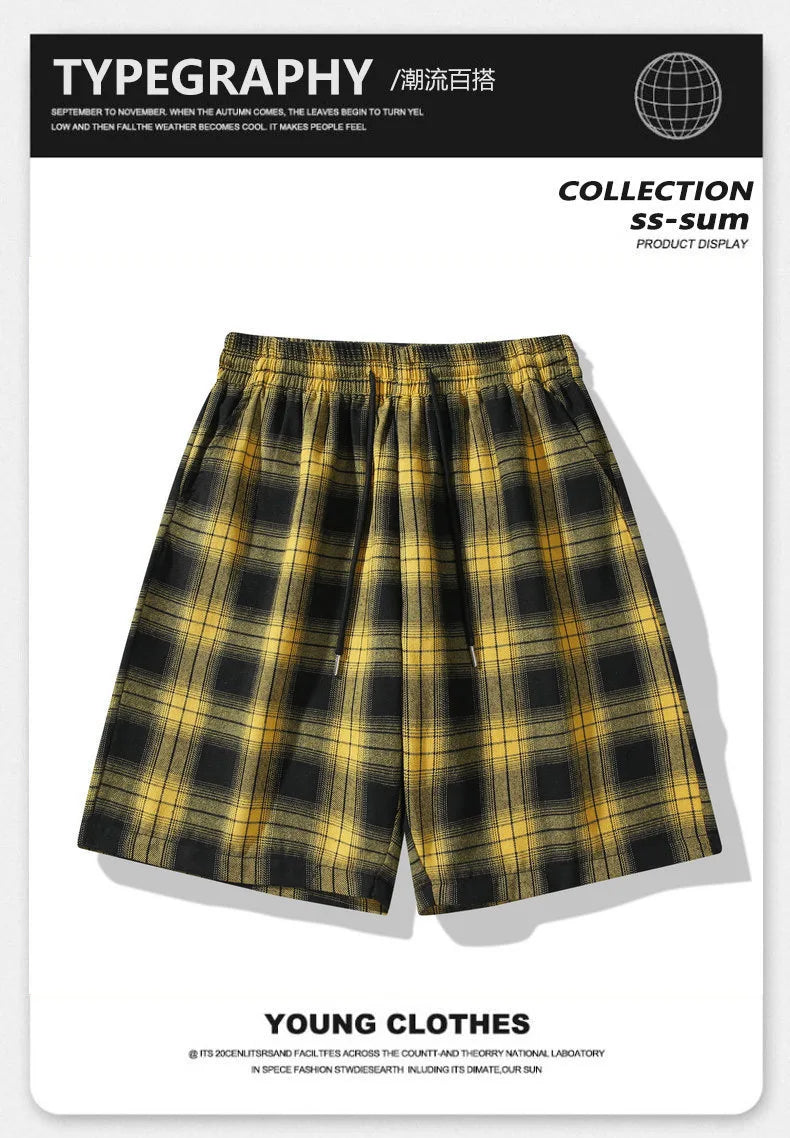 2025 Men's Shorts Checkered Printed Home Casual Pants Breathable Summer Street Wear Combination with Flat Corner Design