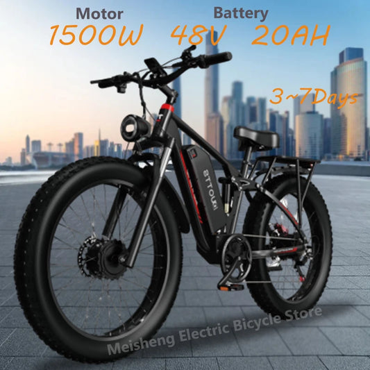 Ebike S26 Pro Ebike 1500W Dual Motor 48V20AH 26*4.0 inch Fat Tire Electric Bike Mountain Snow Full Suspension Electric Bicycles