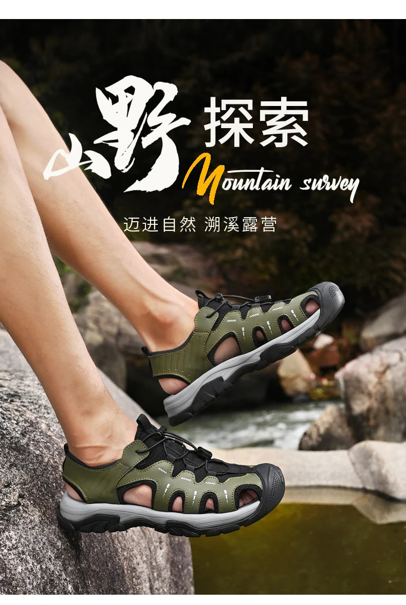 Jumpmore Fashion Men's Leather Sandals Summer Outdoor Hiking Shoes Size 38-45