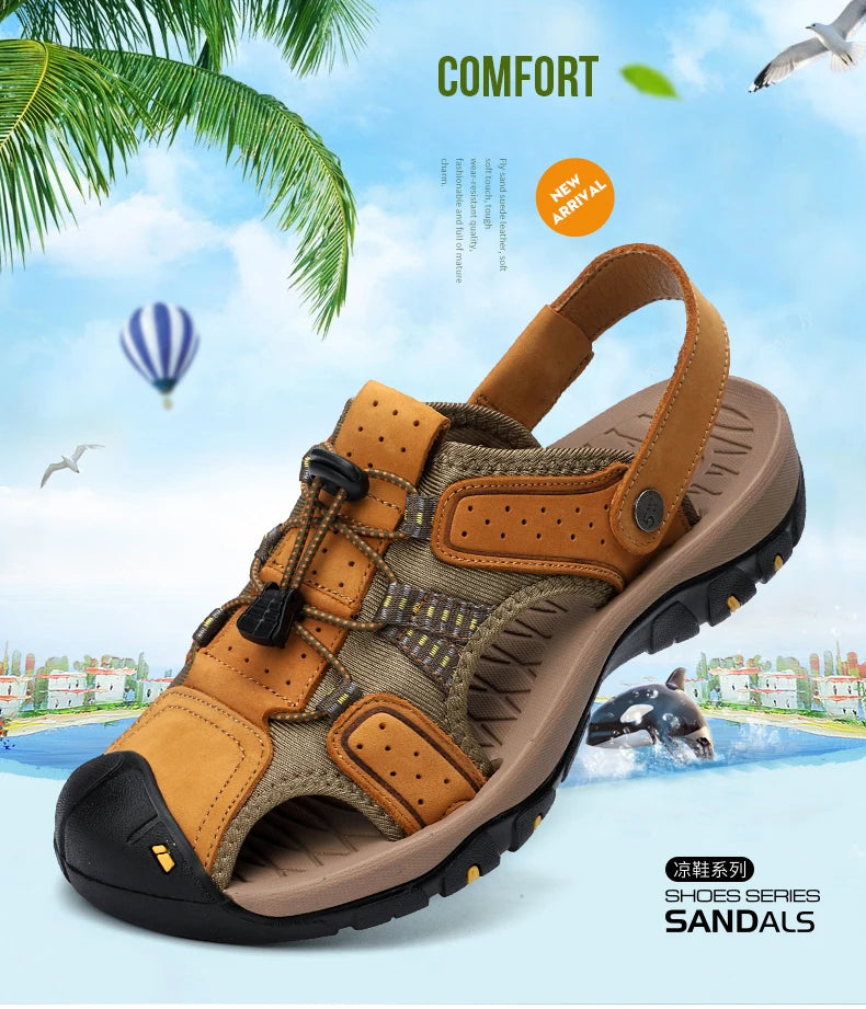 Genuine Leather Men Shoes 2023 Summer New Men's Beach Sandals Classic Men Outdoor Casual Sandals Slippers Plus Size 38-47