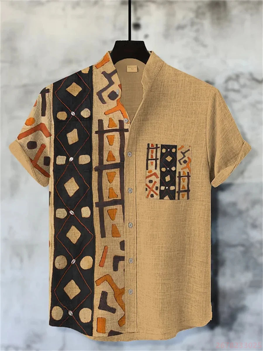 2026 New Japanese Style White Wolf Print Short-Sleeve Shirt for Men, Retro Trendy Anime Style Fashionable Cardigan Vacation Top