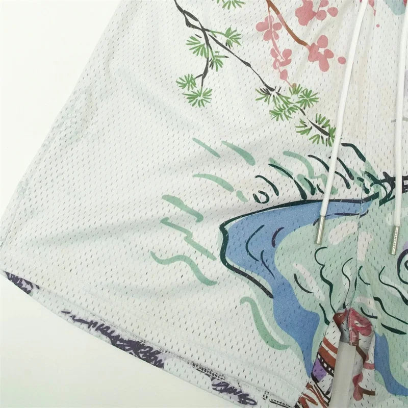 Summer New men short pant Rose Design Casual Shorts Street Hip Hop Fitness Polyester Fast Dry Breathable Embroidery Men Shorts