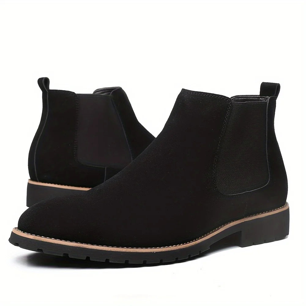 Men's Round Toe Mid-Top Boots, Fashionable Frosted Chelsea Boots, Slip-On Casual Boots