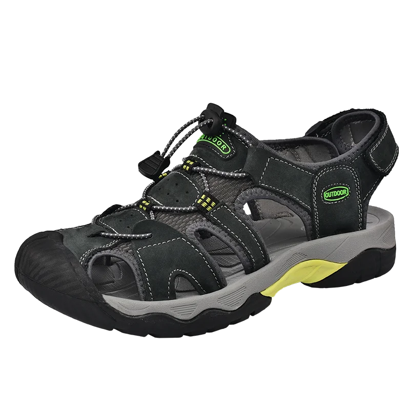 2024 Men Genuine Leather Shoes Men's Sandals Durable Handmade Stitching Close Toe Non Slip Footwear for Indoor Outdoor Beach