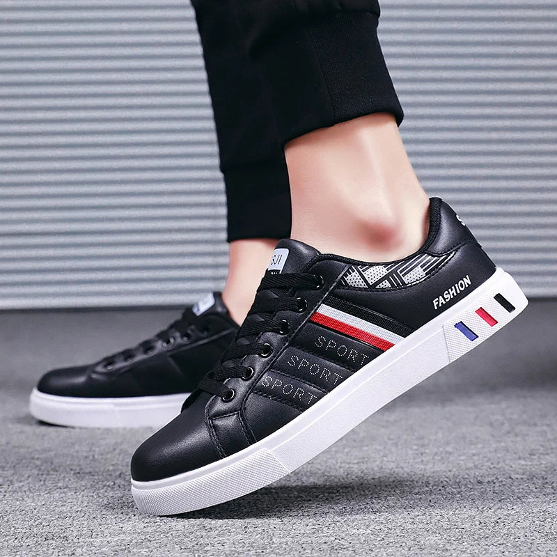 Men's Casual Sports Shoes for Men Lightweight PU Leather Sneakers  Breathable Mens Flat WhiteTennis Shoes