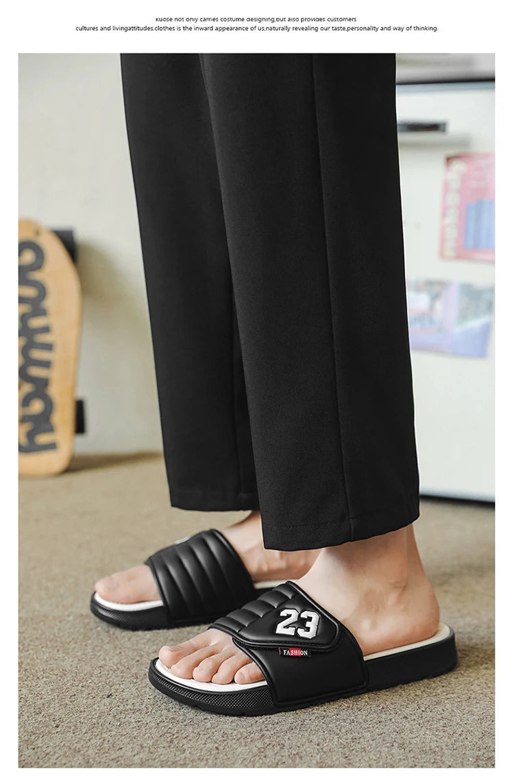 Men's fashion slippers comfortable flat home bathroom slippers soft-soled outdoor beach shoes plus size slippers men 39-47