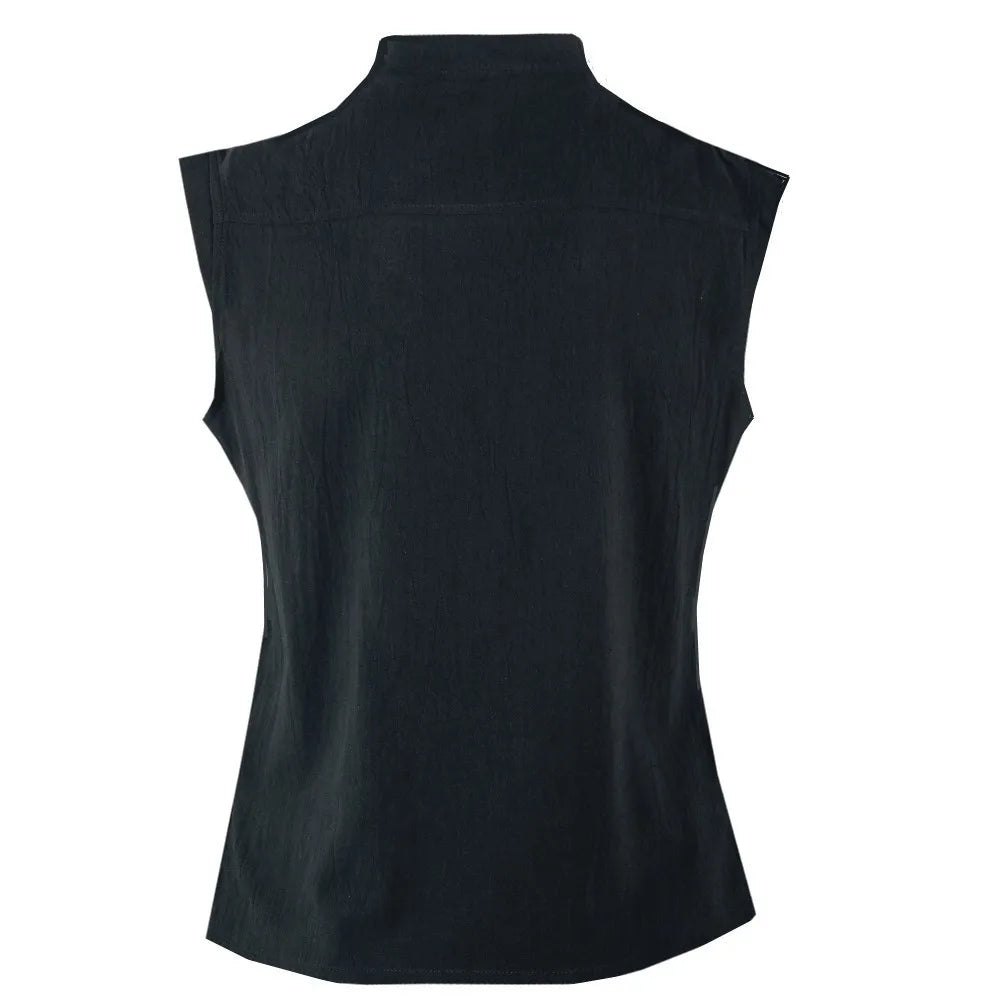 Men's Casual Shirt Black Green Steampunk Gothic Tank Tops Medieval Shirt Lace-Up Sleeveless Renaissance Pirate Shirts for Men