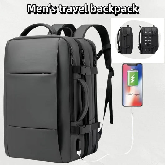 Men's travel backpack waterproof business school expandable laptop bag large capacity USB port stylish casual backpack forTravel