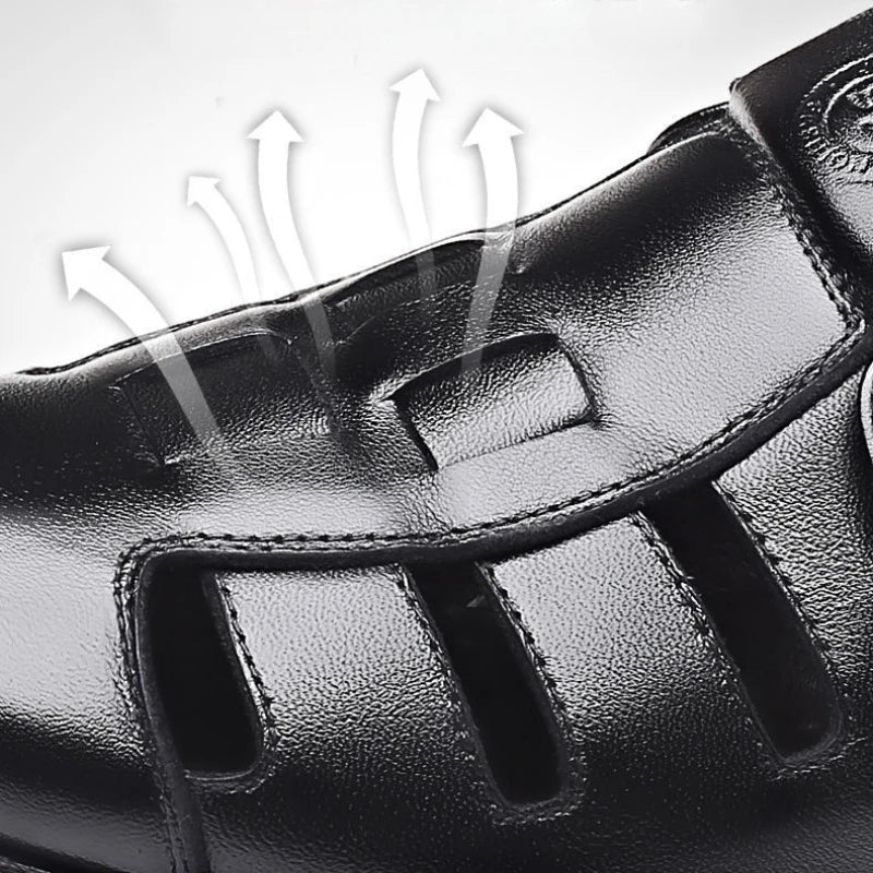 Men's Summer New Style Business Casual Genuine Leather Sandals With Hollow Outsole Anti-Slip Middle-Aged Father Leather Shoes