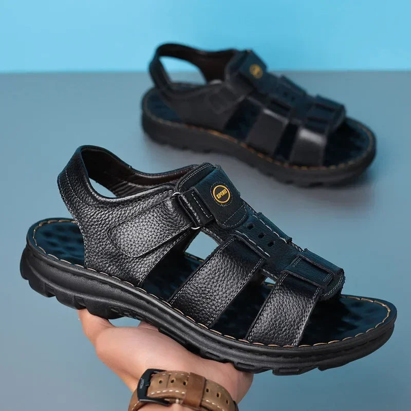 Genuine Leather Men Sandals High Quality Causal Shoes for Men Outdoor Non-slip Beach Shoes Fashion Designer Cowhide Men Slippers